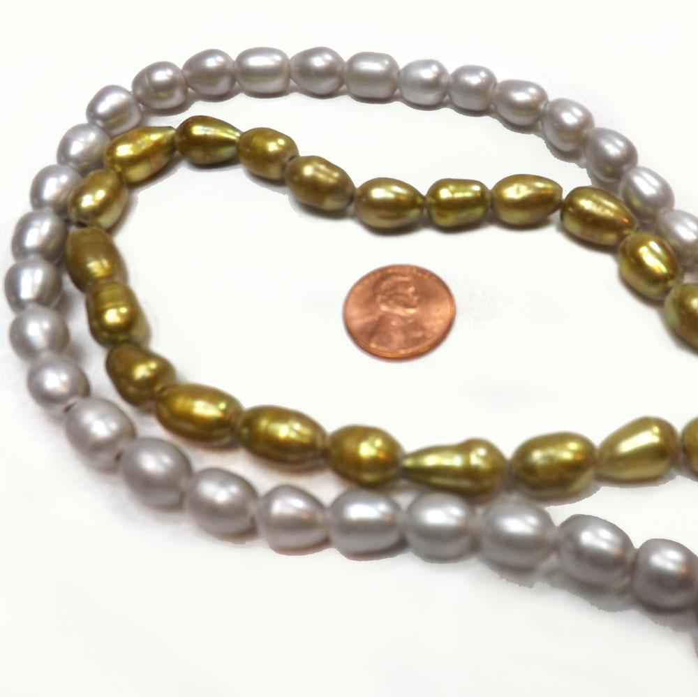 9-10mm White or Chocolate Rice or Oval Shaped Pearls Strand