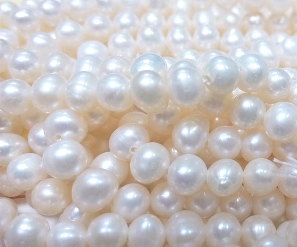 5-6mm White Semi-Round Pearl Strands, 0.9mm Hole