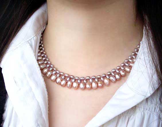 Triple Strands Bridal Pearl Necklace 18in Long in 925ss