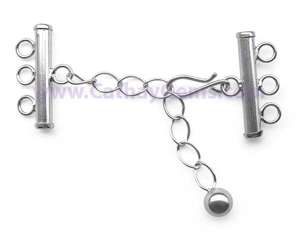 3-row Hook and Eye Clasp with an Adjustable Chain 925 Sterling Silver
