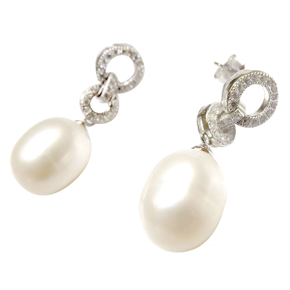 925 Sterling Silver Drop Pearl Dangling Earrings in 2 Circles ...