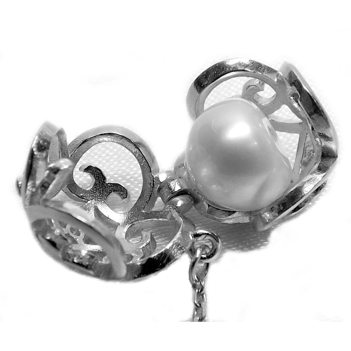 Large Sized 925 Sterling Silver Round Pearl Cage Holder Pendant