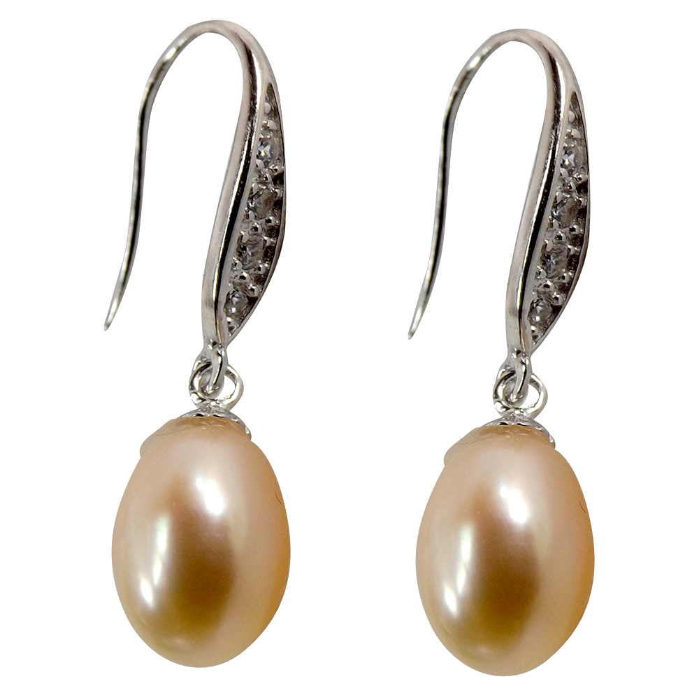 925 Sterling Silver Drop Pearl Earrings with Sparkling CZ Diamonds