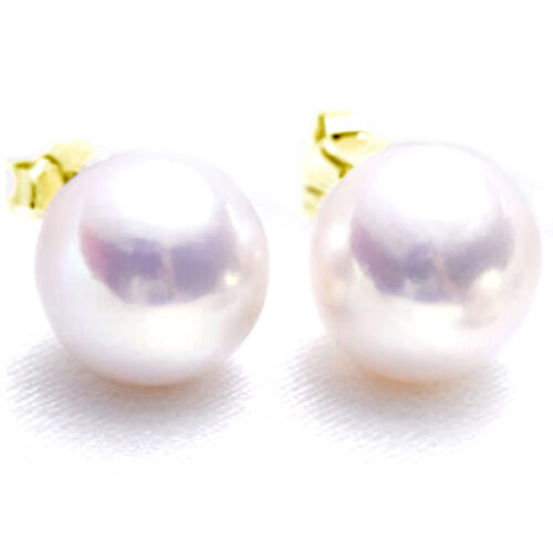 14K Gold Japanese 9-9.5mm Akoya Round Pearl Studs Earrings