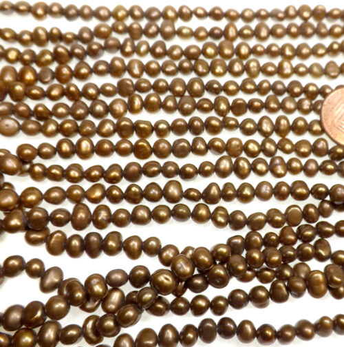 5-6mm baroque shaped brown colored pearls