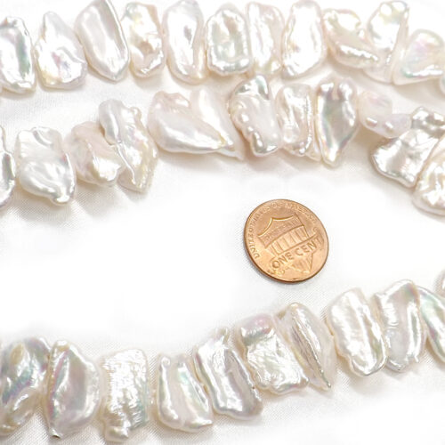 9x20mm White Large center Drilled Biwa Pearl strand