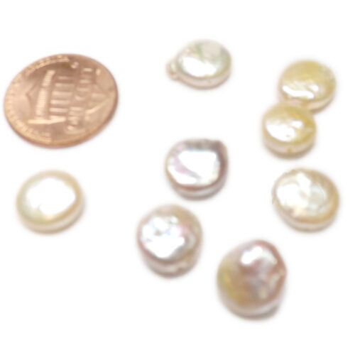 White, Cream or Pink 9-10mm Loose Single AA Quality Coin Pearl, Undrilled or Half-Drilled or Center Drilled